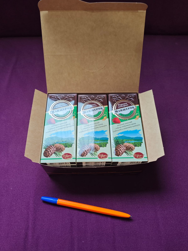   Риф и Ко Шоколадная плитка «Манжерок»(кедровые орехи, клубника, кунжут)  (блок 18шт по 55г)    в Вольске